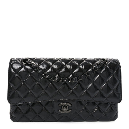 Chanel Shiny Crumpled Calfskin Quilted Medium Double Flap So Black 1 of 11