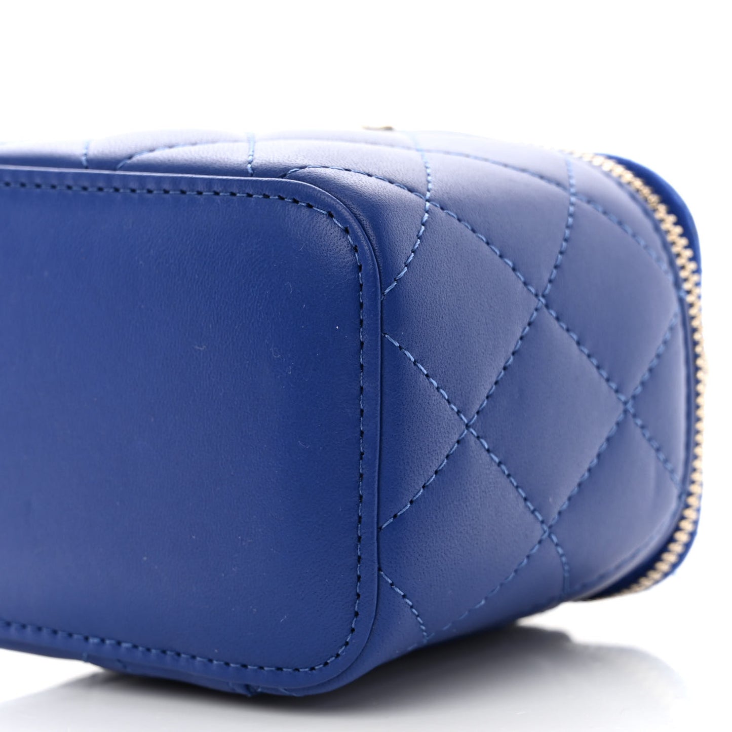 Lambskin Quilted Top Handle Mini Vanity Case With Chain Blue