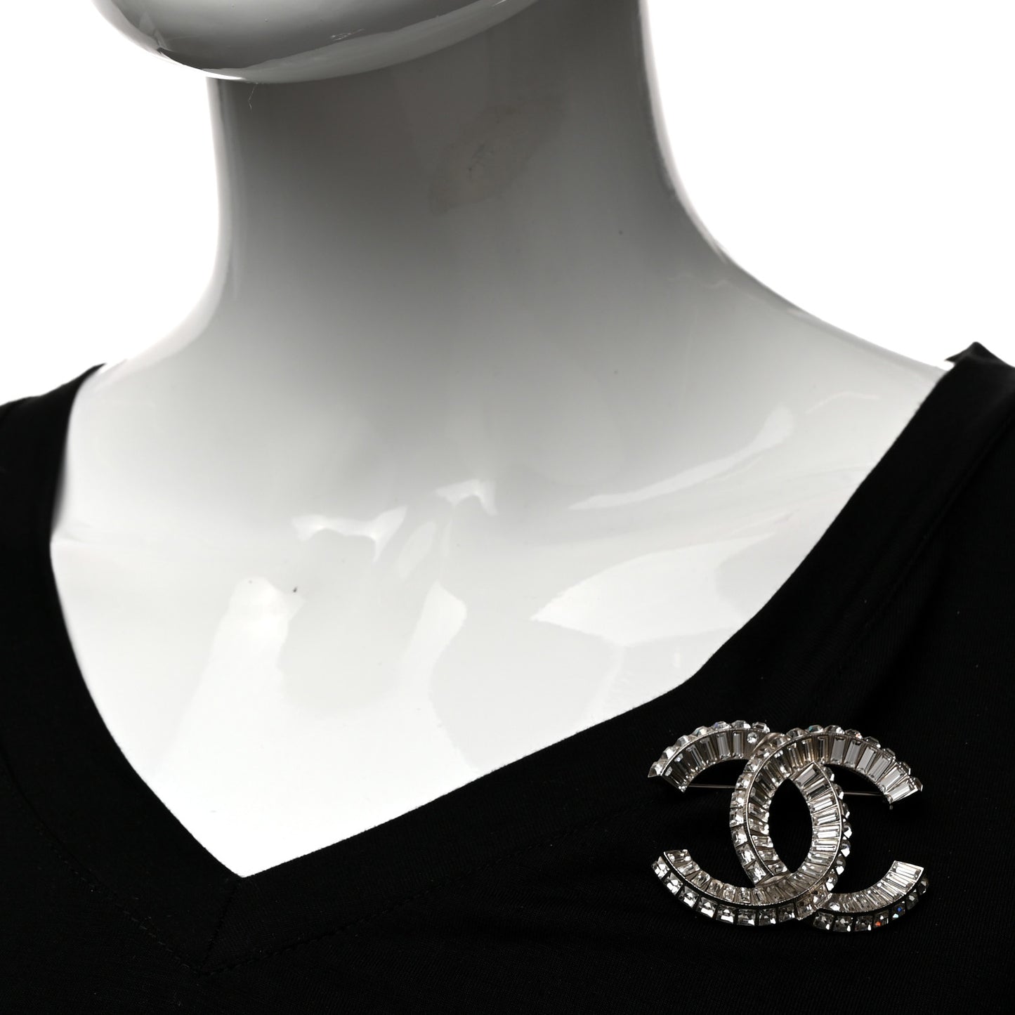 Baguette Crystal CC Brooch Silver