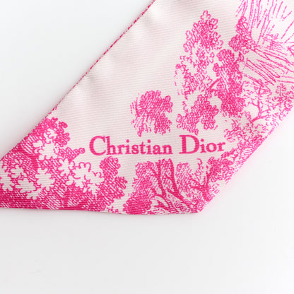Christian Dior Silk Toile De Jouy Mitzah Scarf Ivory Fluorescent Pink 2 of 4