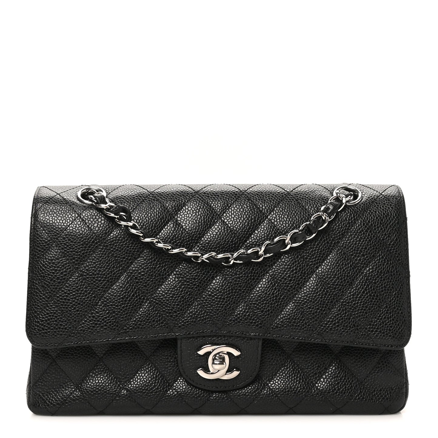 Caviar Quilted Medium Double Flap Black
