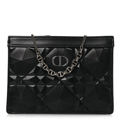 Christian Dior Calfskin Macrocannage Diamond Caro Zipped Pouch With Chain Black 1 of 13
