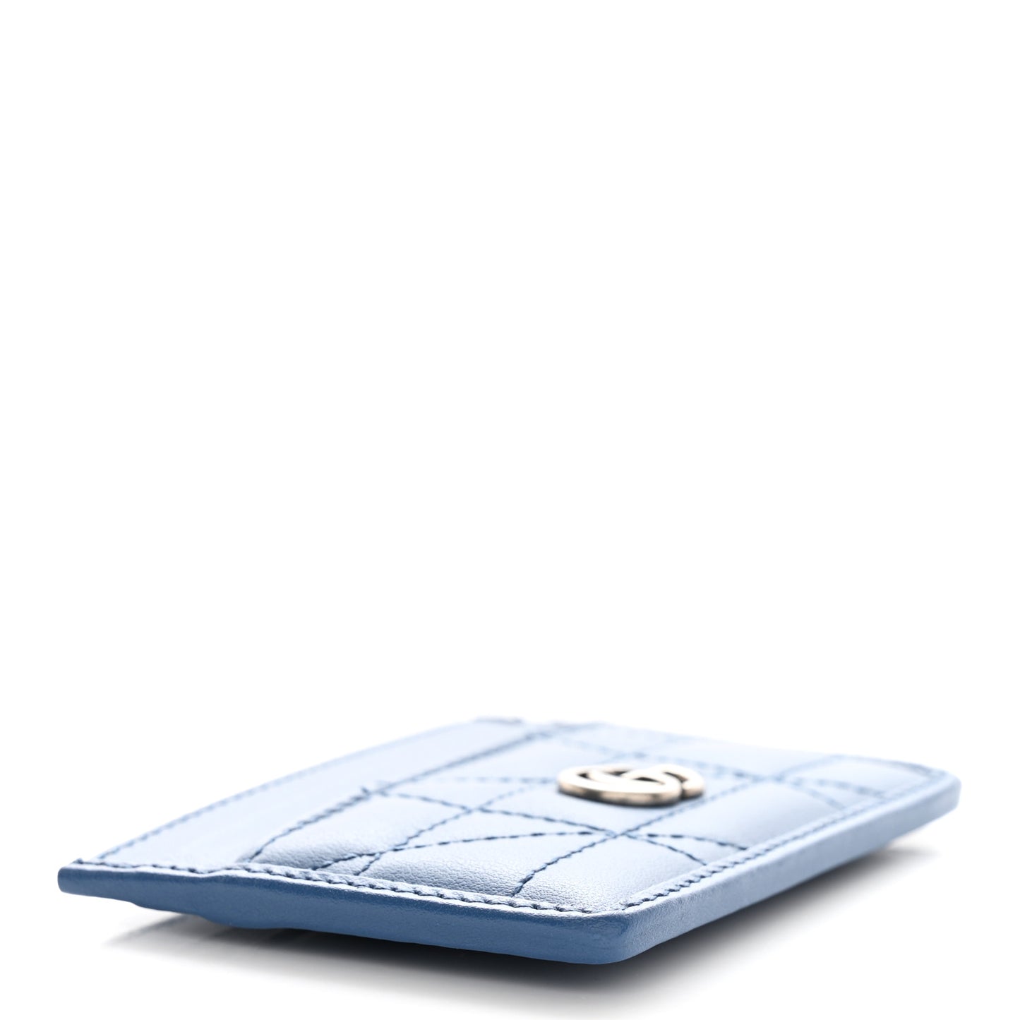 Calfskin Matelasse Aria GG Marmont Card Holder Clear Blue