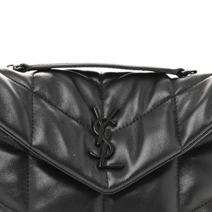 Saint Laurent Lambskin Quilted Toy Loulou Puffer Monogram Monochrome Chain Satchel Black 8 of 11