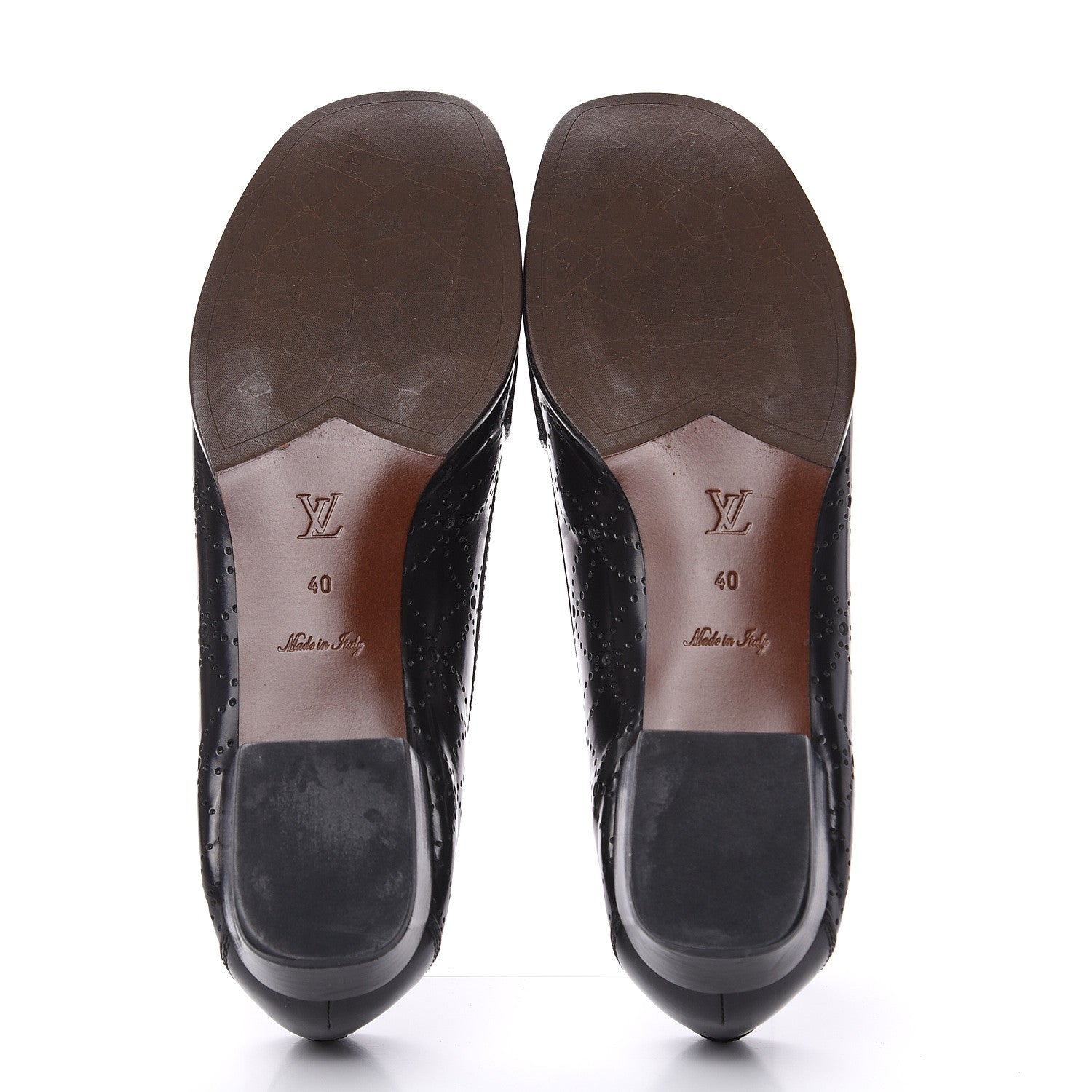 Louis Vuitton Glazed Calfskin Perforated Loafers 40 Black 5 of 10