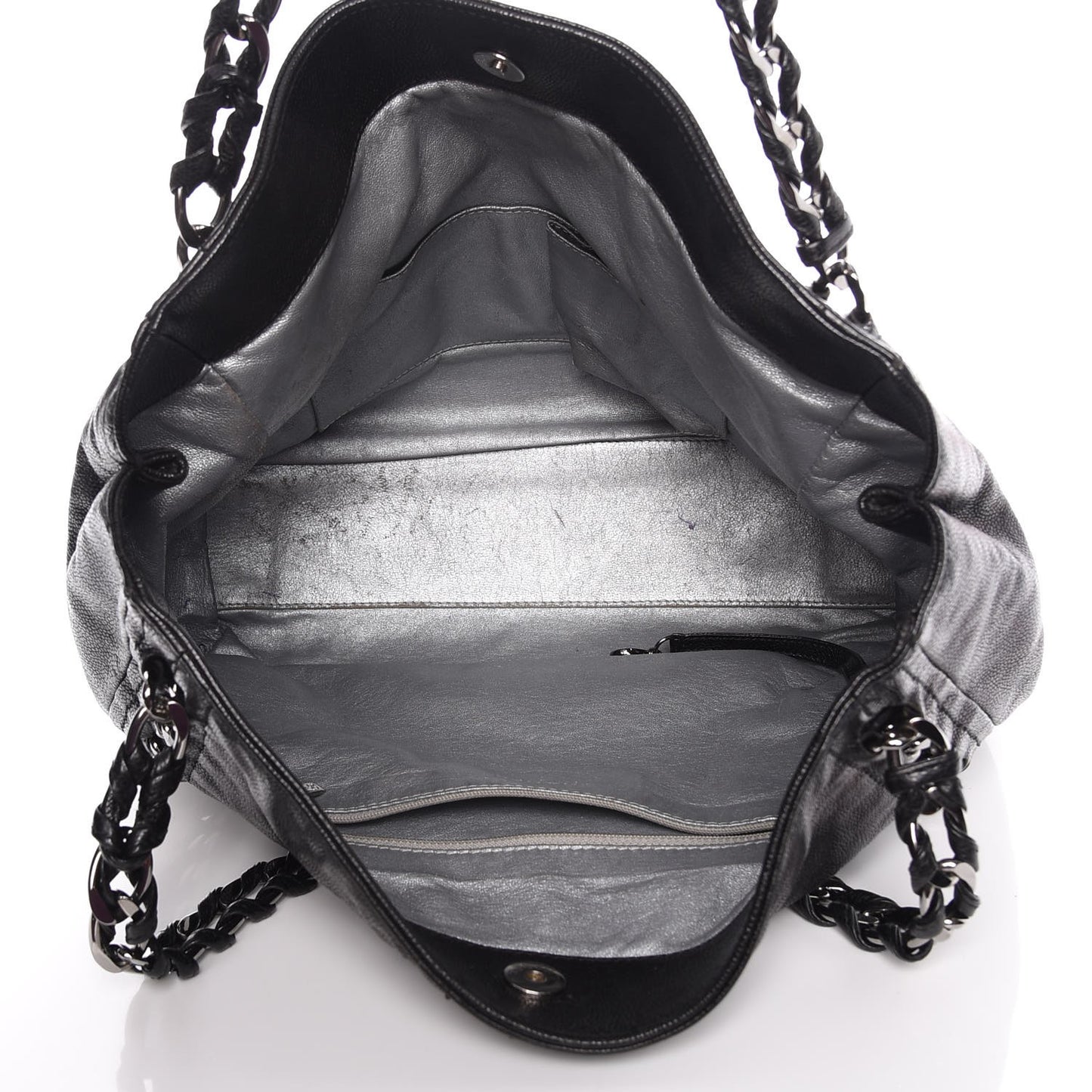 Glazed Caviar Modern Chain Tote Black