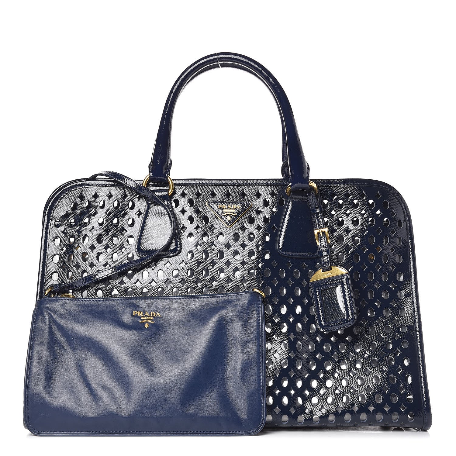 Prada Saffiano Vernice Perforated Tote Royal 1 of 10