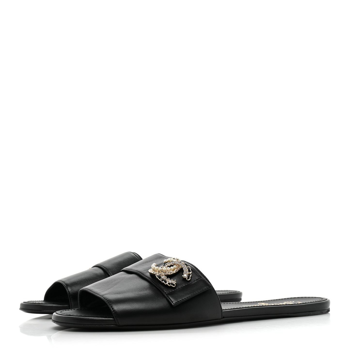 Lambskin Pearl Crystal CC Sandals 41 Black
