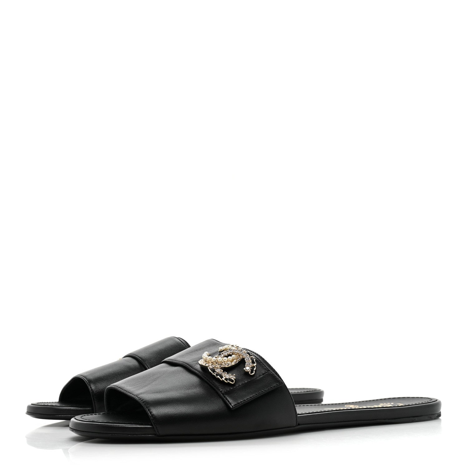 Chanel Lambskin Pearl Crystal CC Sandals 41 Black 3 of 9