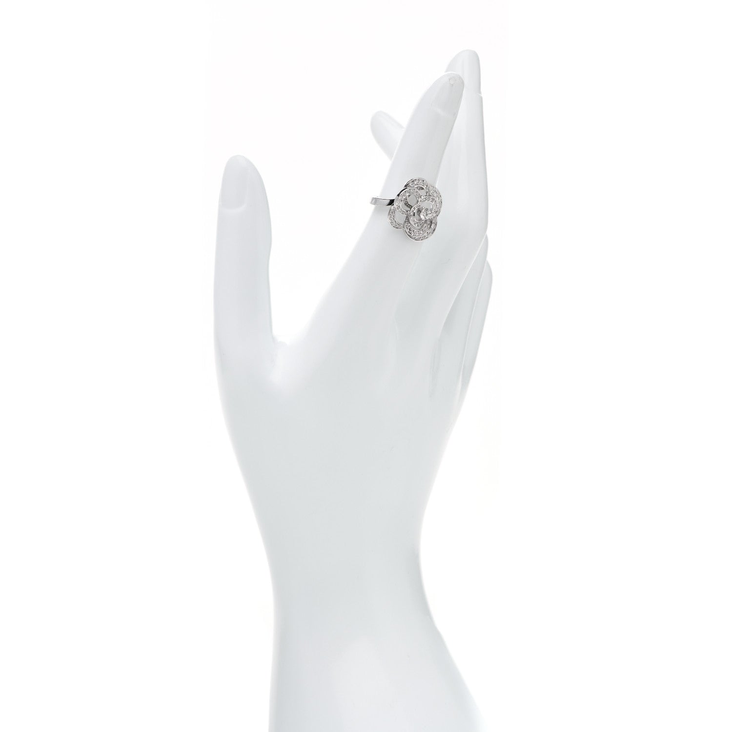 Chanel 18K White Gold Diamond Fil de Camelie Ring 49 5 2 of 7