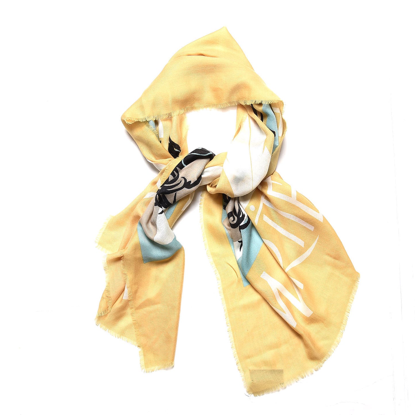 Cashmere The Writer Print Fringe Scarf Yellow