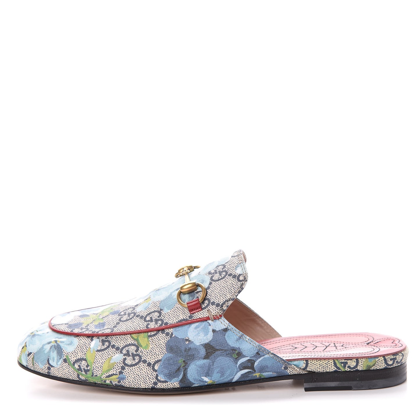 GG Supreme Monogram Blooms Womens Princetown Slippers 36.5 Beige Blue Navy Hibiscus Red