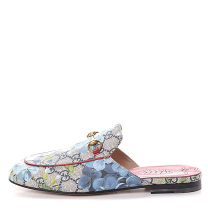 Gucci GG Supreme Monogram Blooms Womens Princetown Slippers 36.5 Beige Blue Navy Hibiscus Red 1 of 7