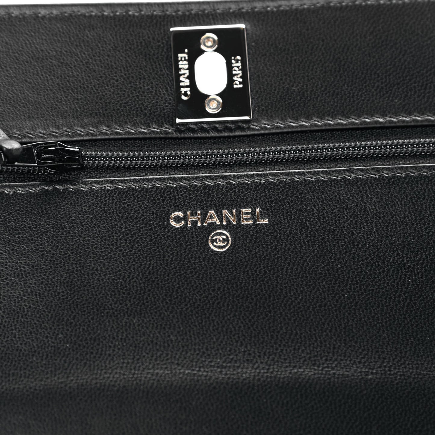Lambskin Quilted Trendy CC Wallet On Chain WOC Black