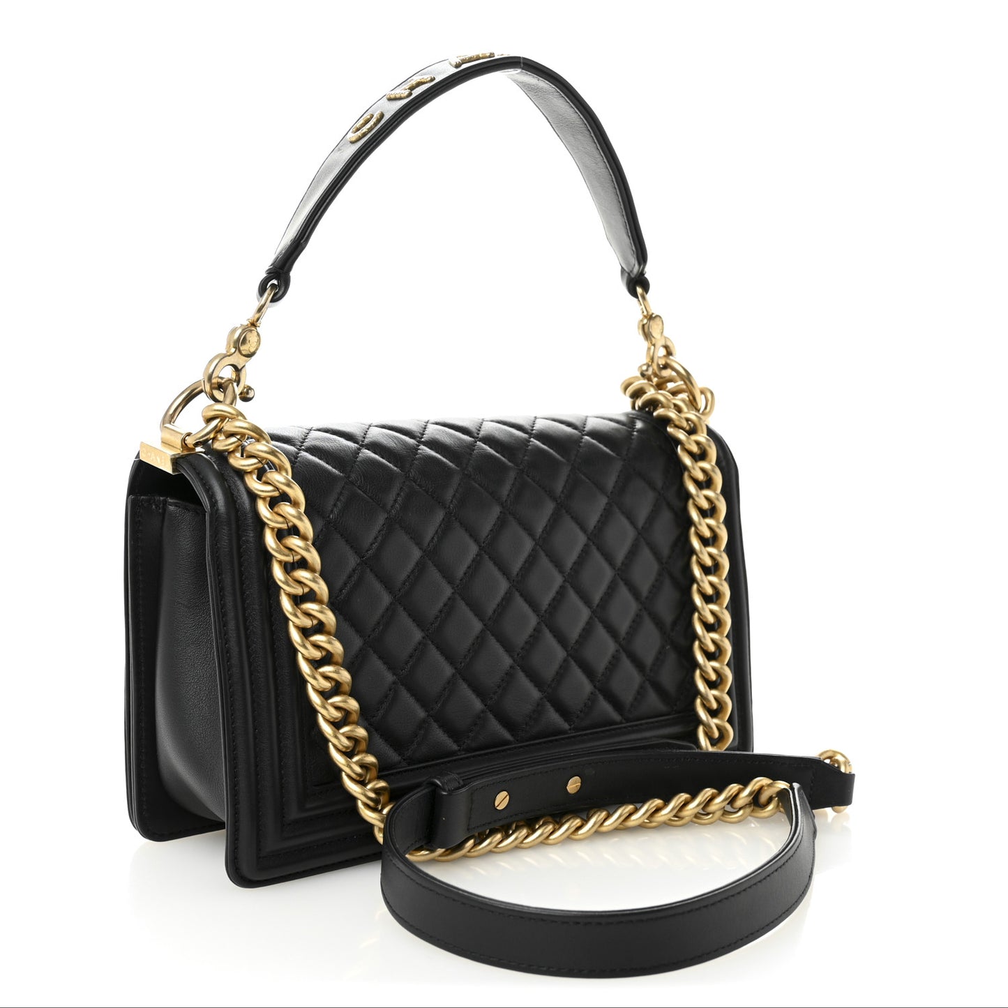 Calfskin Medium Boy Logo Top Handle Flap Black