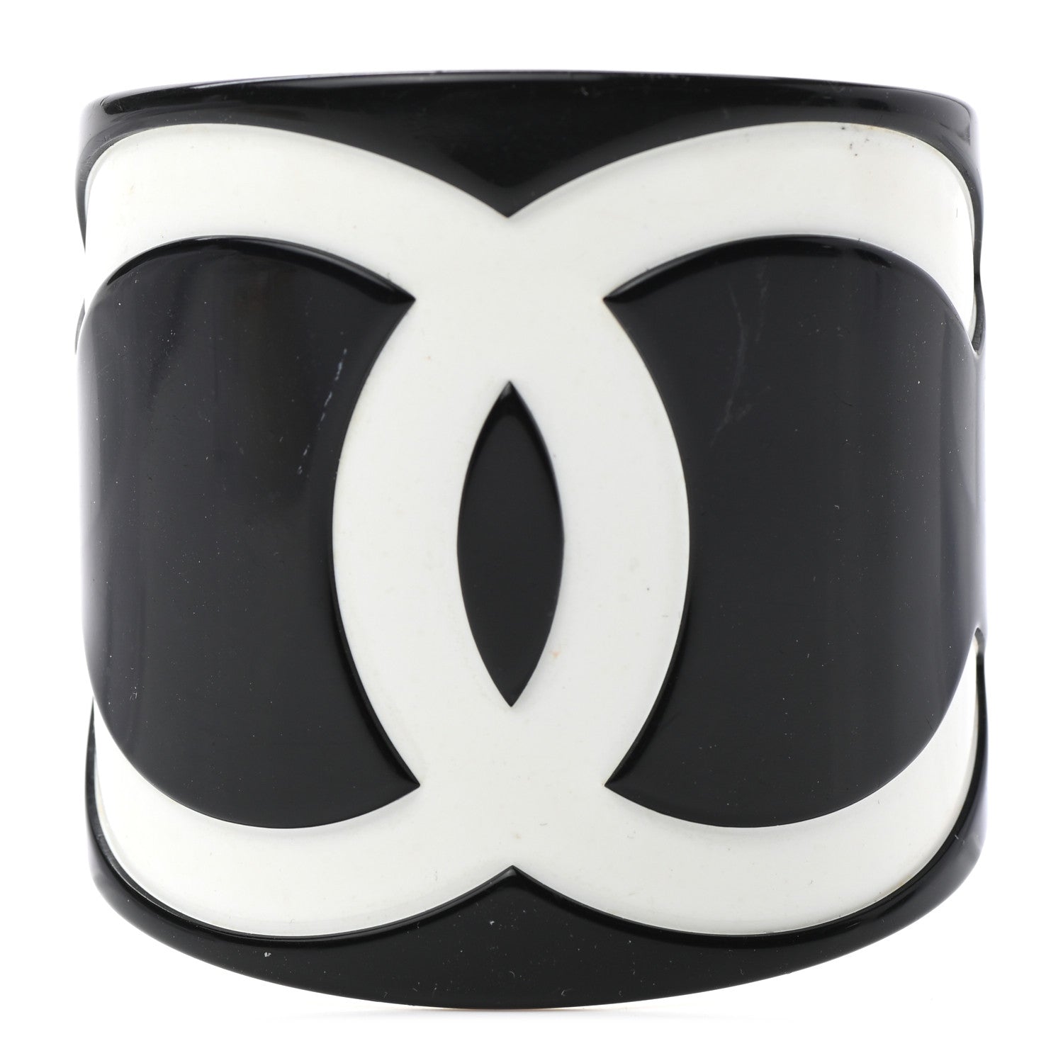 Chanel Resin CC Wide Cuff Black White 1 of 4