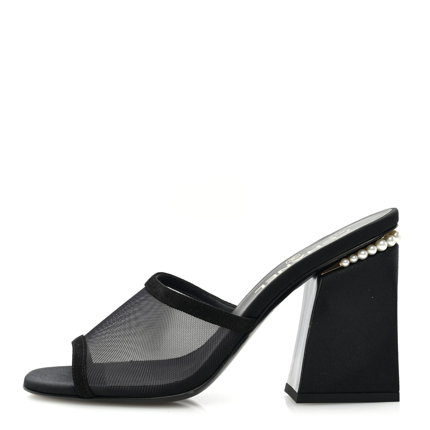 Mesh Suede Calfskin Pearl Mule 38.5 Black