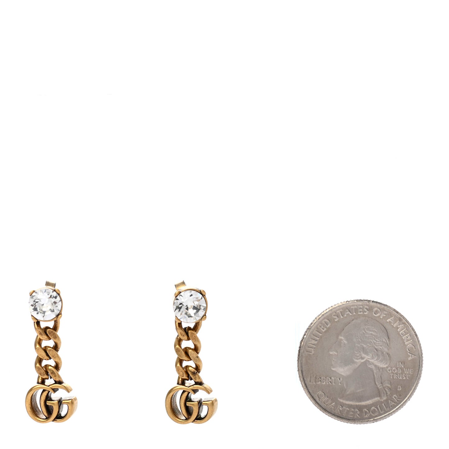 Metal Crystal Double G Chain Drop Earrings Aged Gold