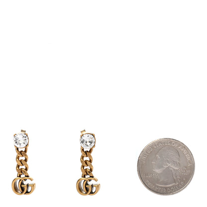 Gucci Metal Crystal Double G Chain Drop Earrings Aged Gold 2 of 4