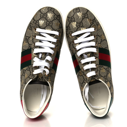 Gucci GG Supreme Monogram Bees Ayers Web Womens Ace Sneakers 37 Beige Oro Green Red 2 of 12