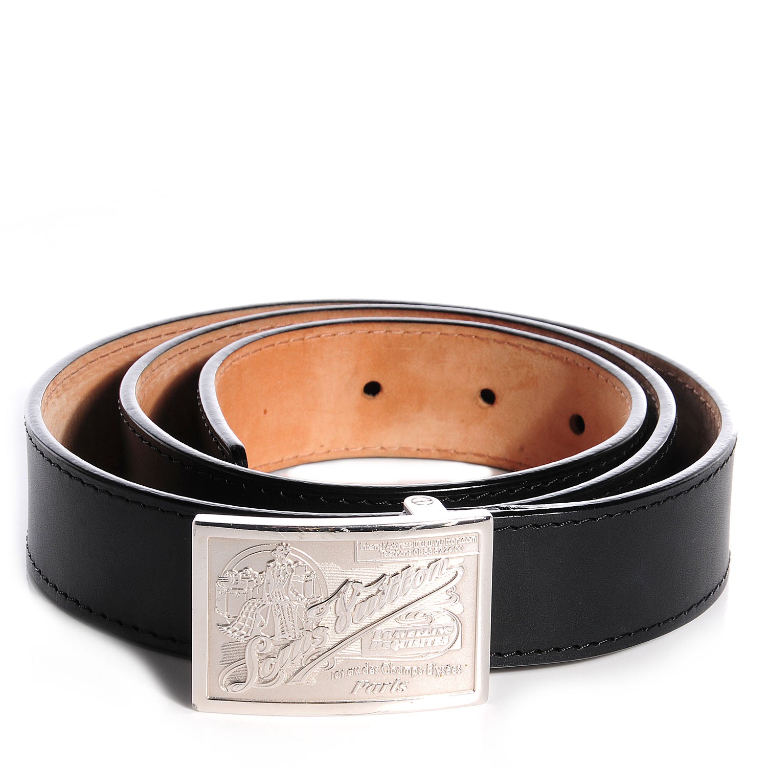 Louis Vuitton Calfskin Jeans Belt 90 36 Black 1 of 6