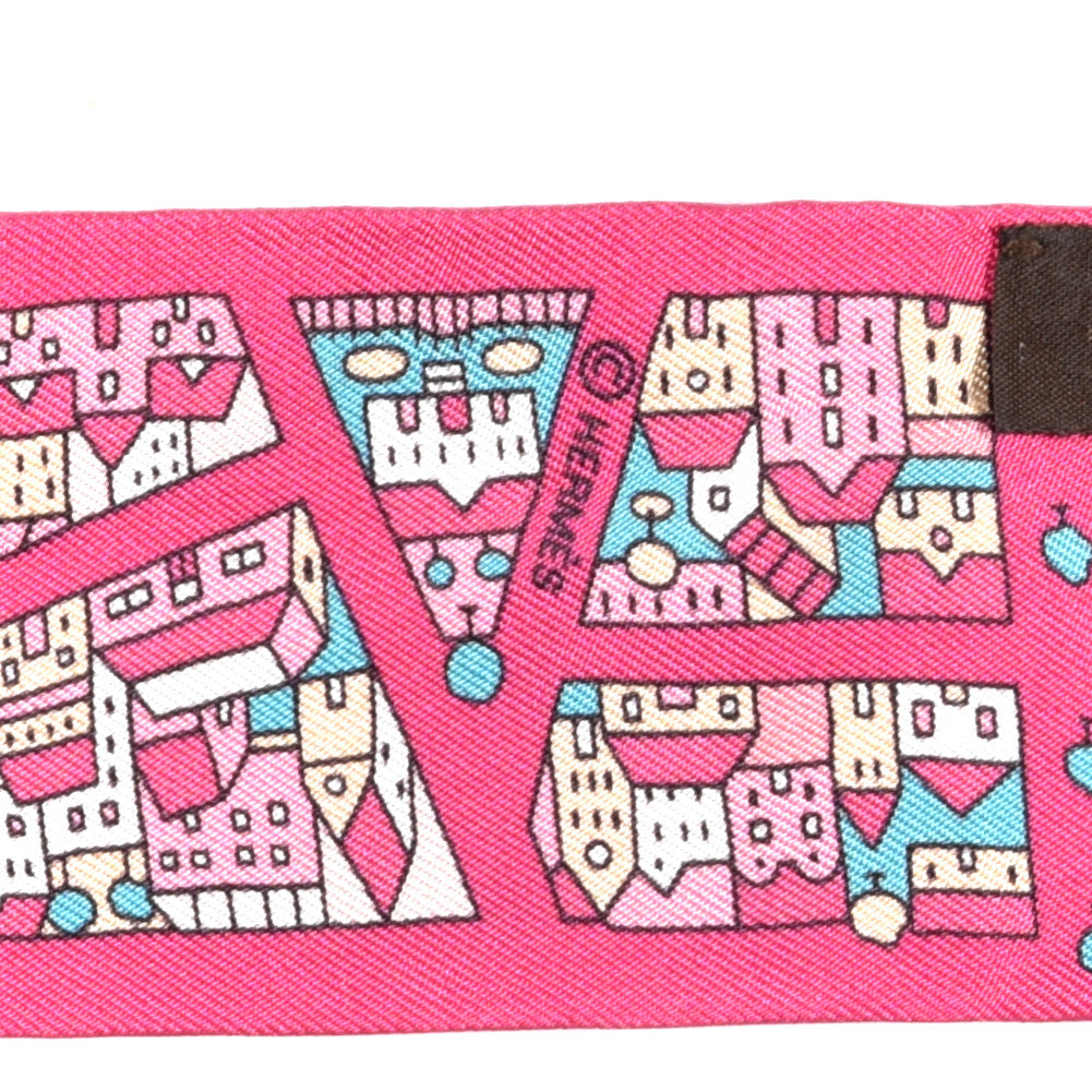 Hermes Silk Rive Droite Rive Gauche Twilly Rose Vif Turquoise Creme 3 of 4