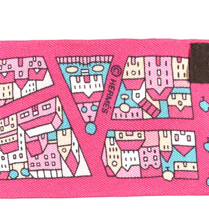 Hermes Silk Rive Droite Rive Gauche Twilly Rose Vif Turquoise Creme 3 of 4