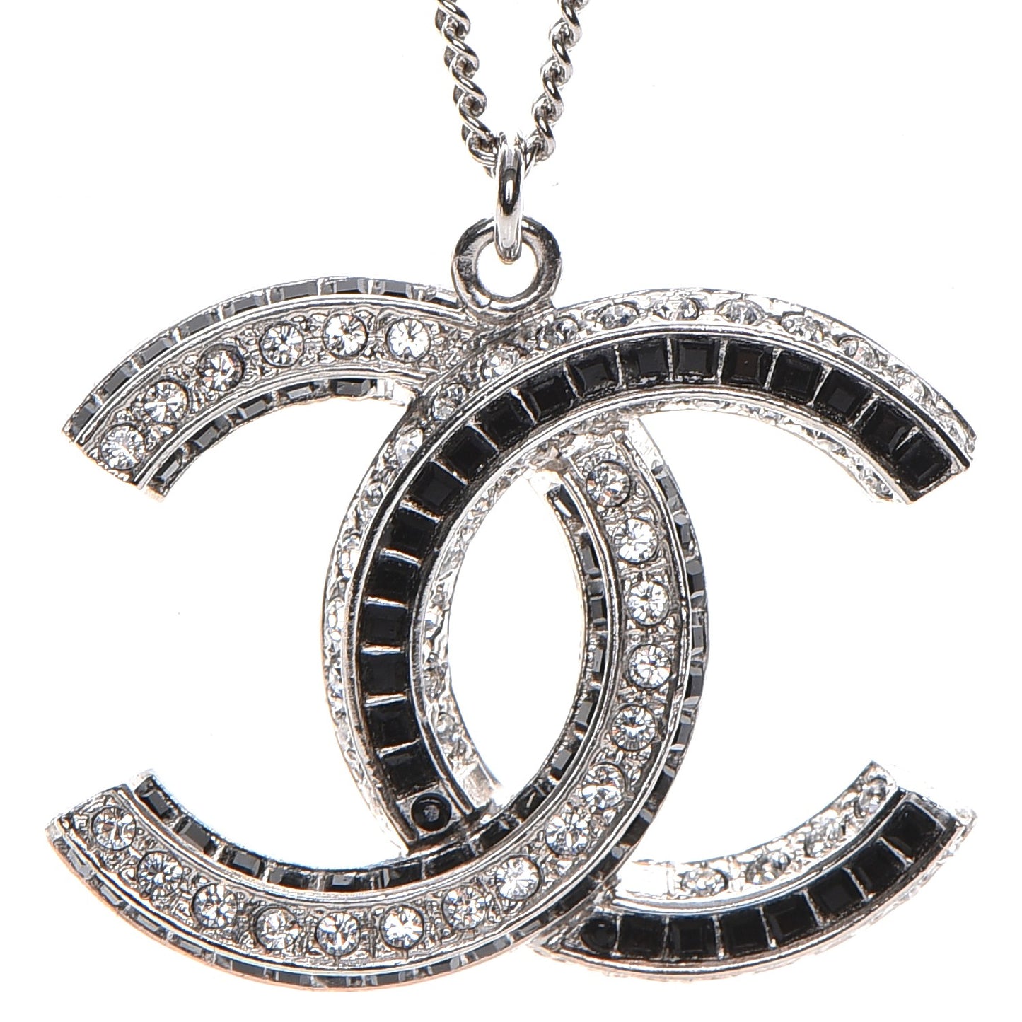 Baguette Crystal Large CC Necklace Silver Black