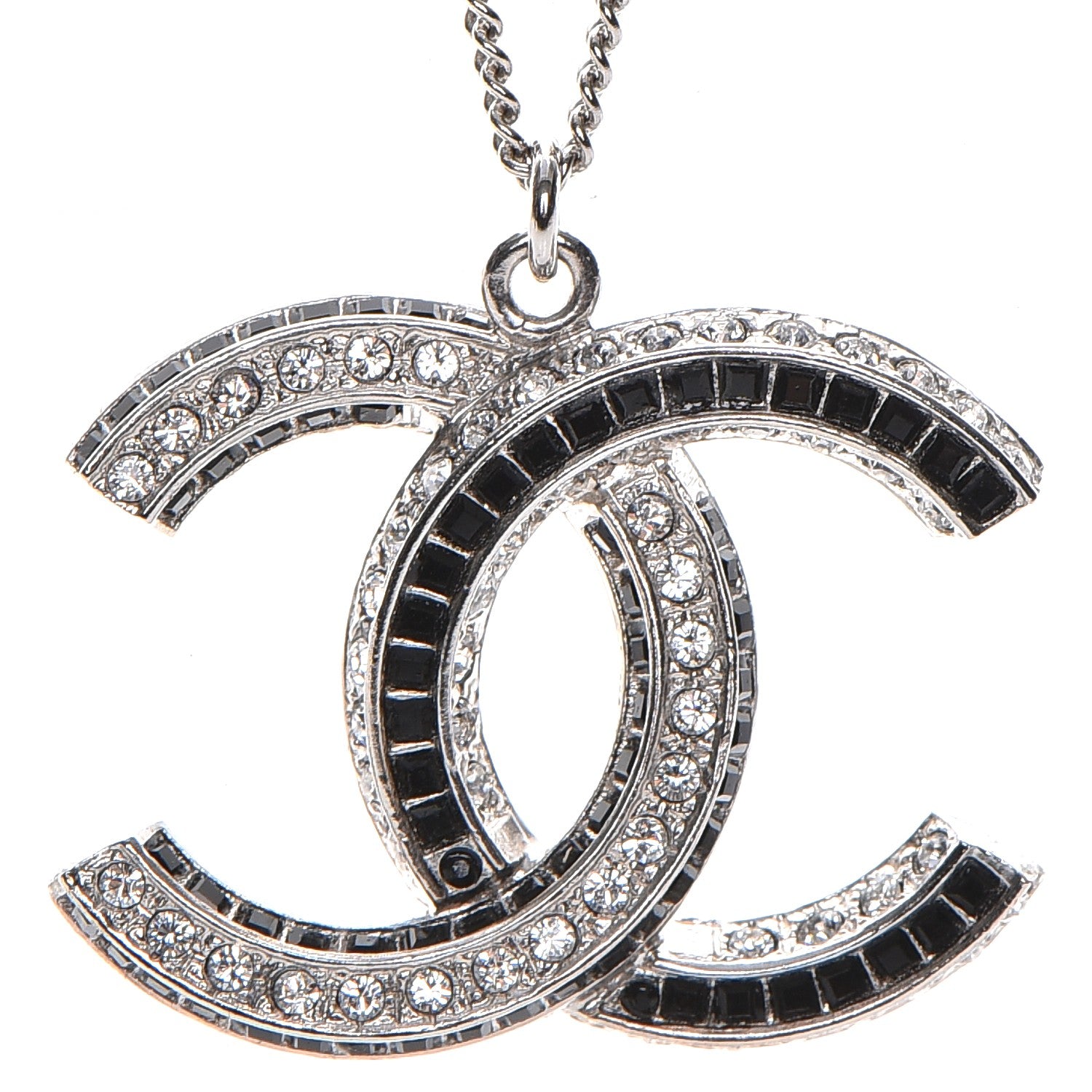 Chanel Baguette Crystal Large CC Necklace Silver Black 4 of 7