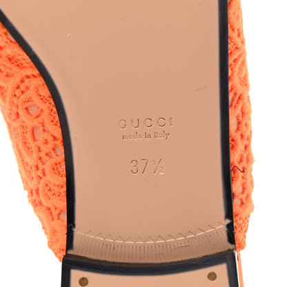 Gucci Lace Malaga Kid Womens Princetown Slippers 37.5 Orange Fluo Skin Rose 6 of 10