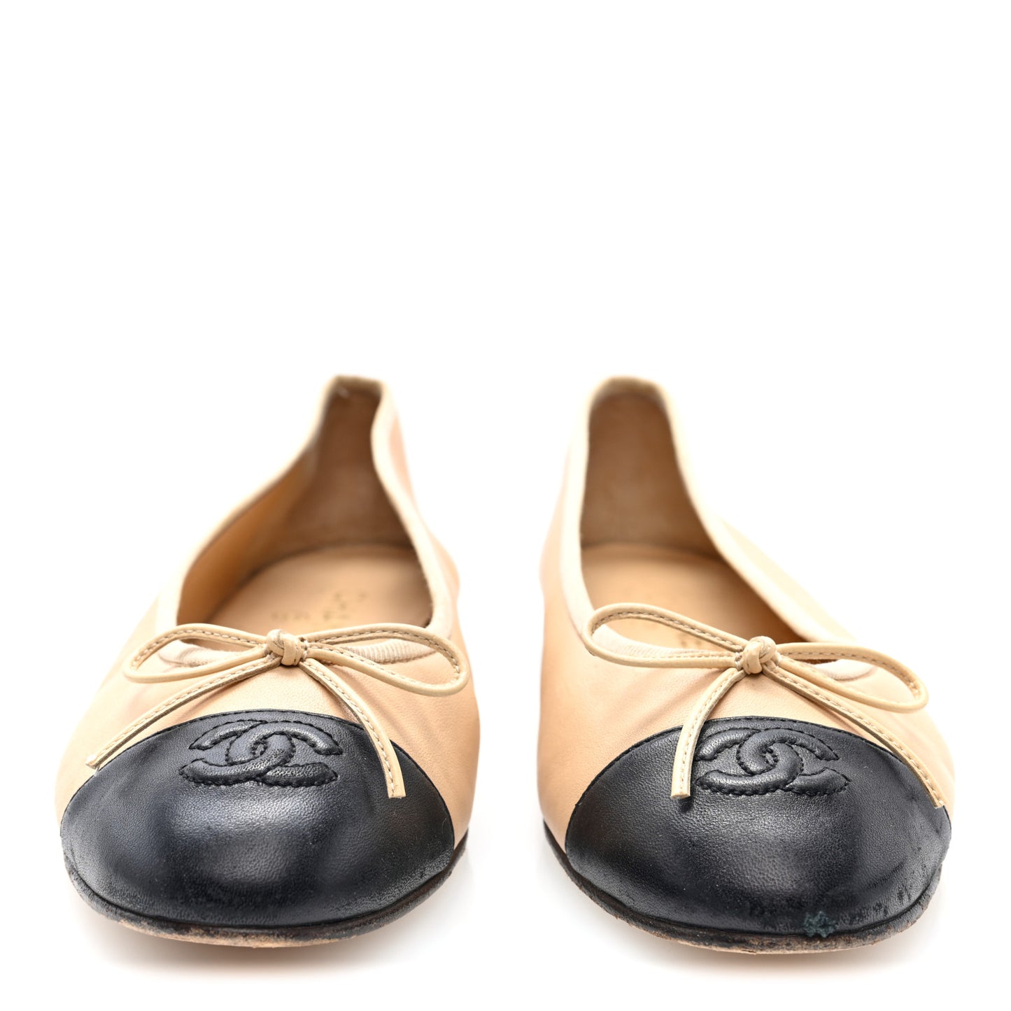 Lambskin Cap Toe CC Ballerina Flats 40 Beige Black