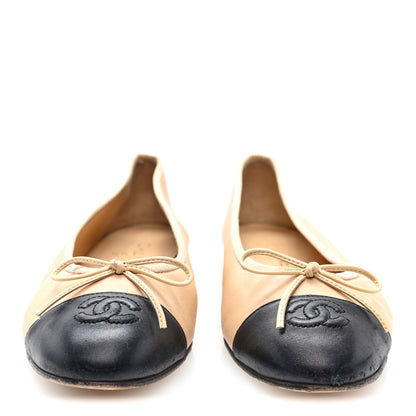 Chanel Lambskin Cap Toe CC Ballerina Flats 40 Beige Black 4 of 9