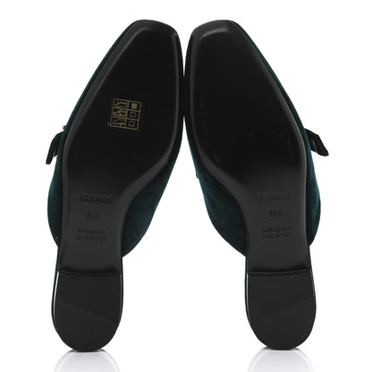 Hermes Velours Beauty Mules 36.5 Petrole 5 of 8