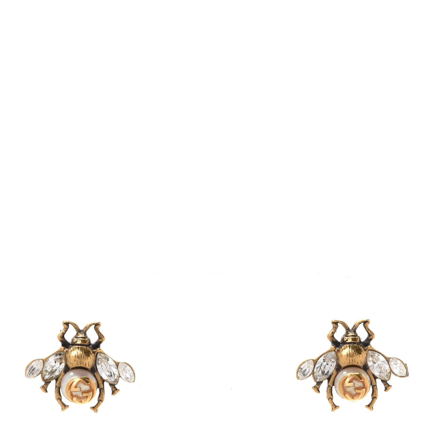 Crystal Pearl GG Bee Earrings Gold