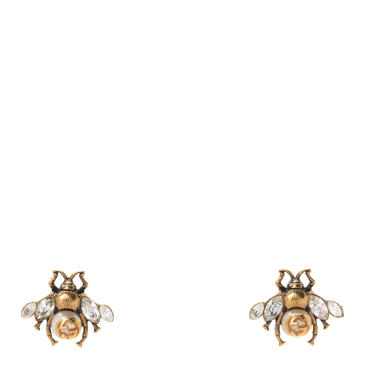 Gucci Crystal Pearl GG Bee Earrings Gold 1 of 5