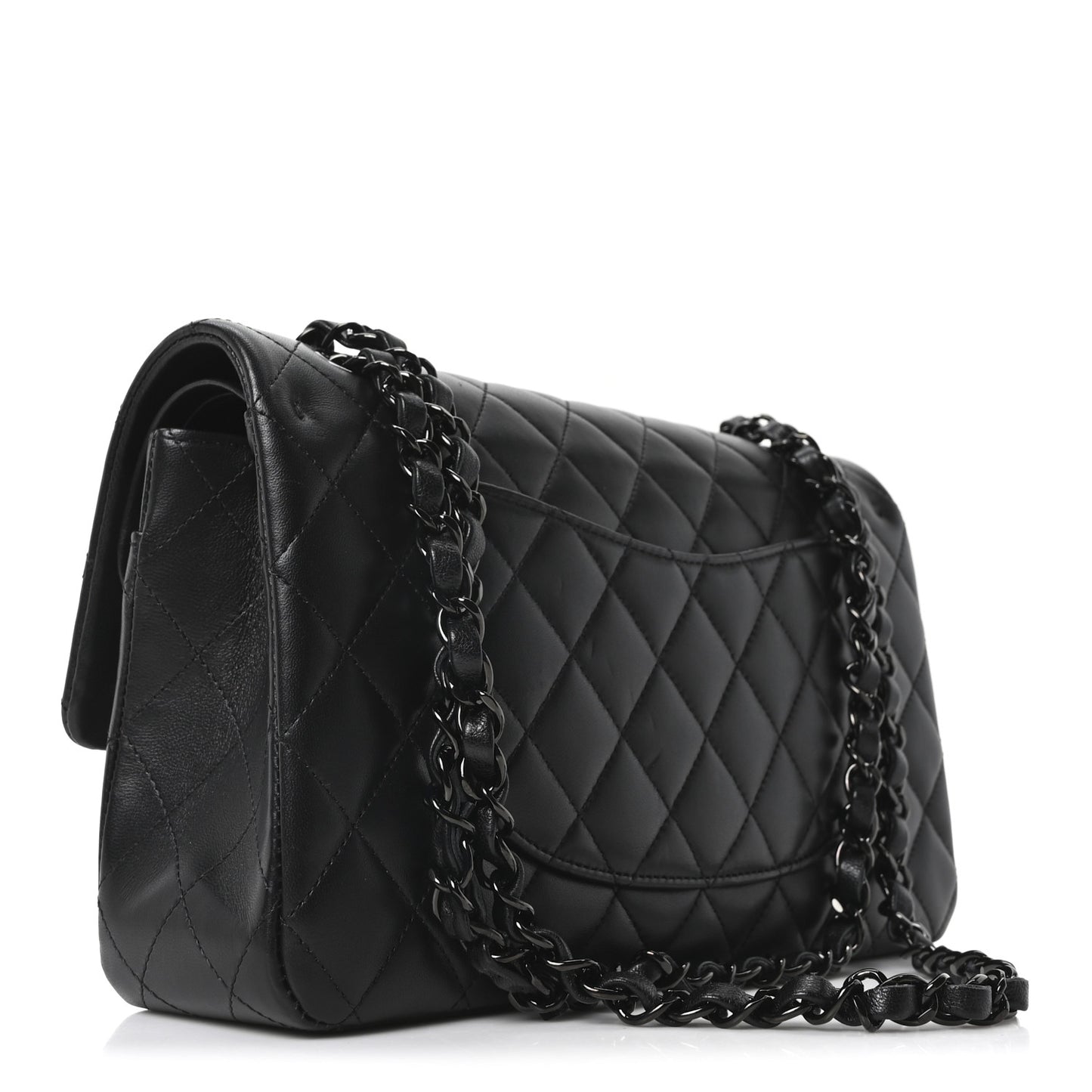 Lambskin Quilted Medium Double Flap So Black
