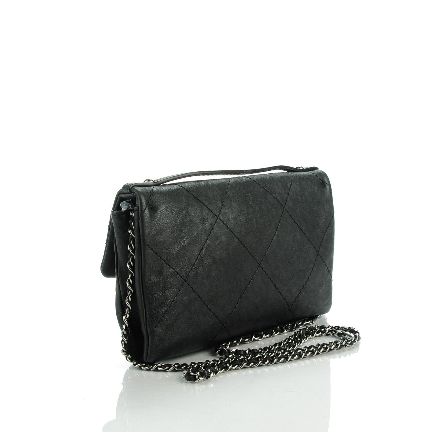 Chanel Washed Calfskin Diamond Stitch Hamptons Clutch With Chain Black 3 of 8