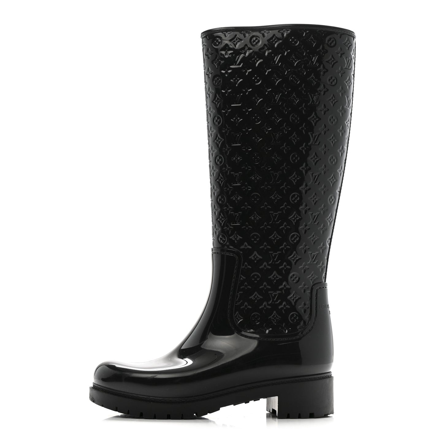 Rubber Embossed Monogram Splash Rain Boots 36 Black