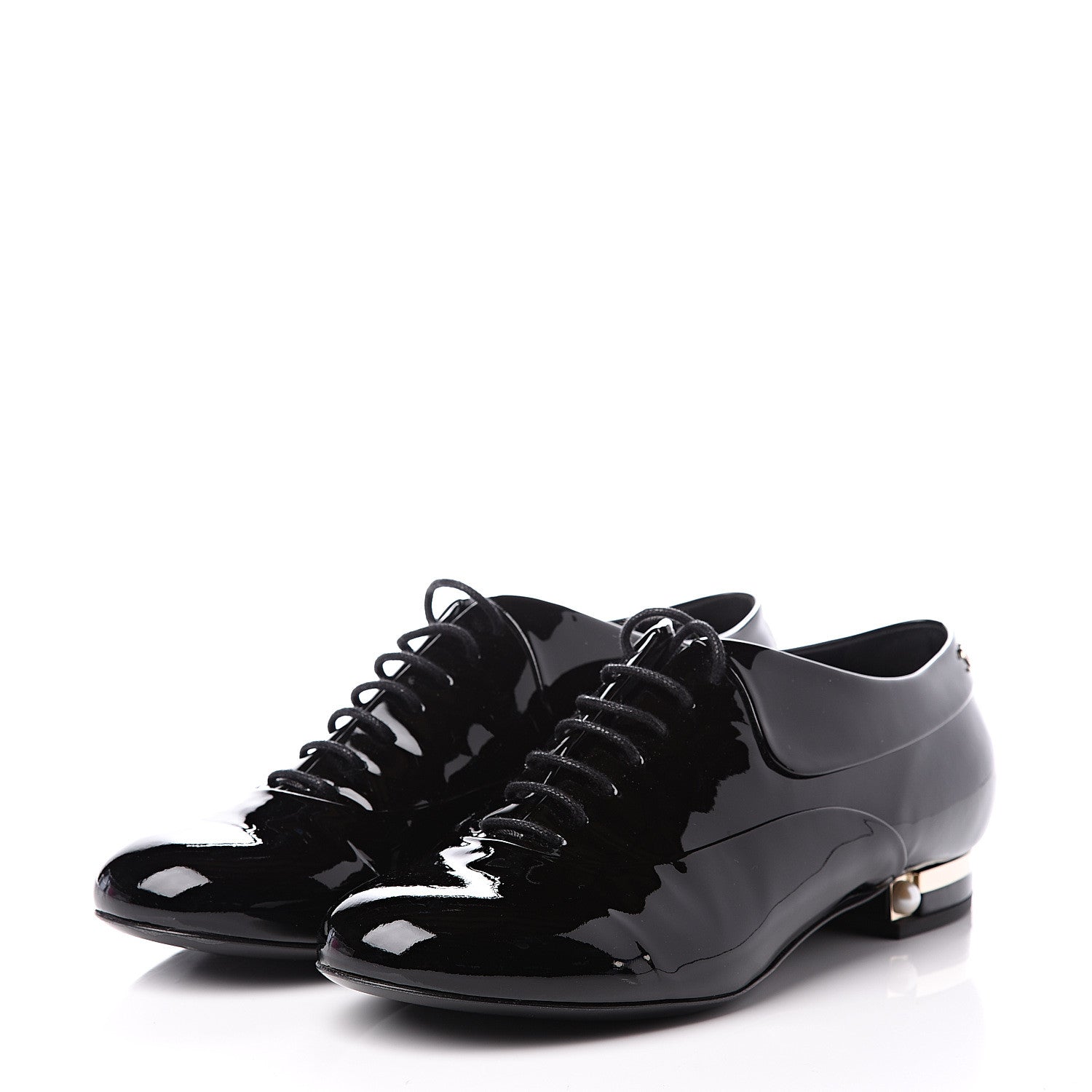 Chanel Patent Pearl CC Lace Up Oxfords 39 Black 2 of 11