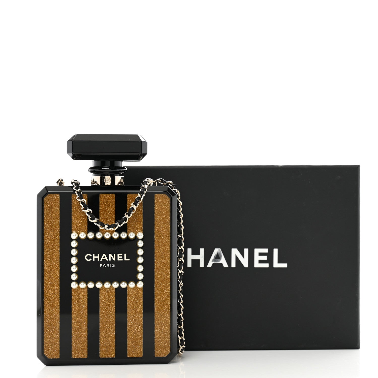 Chanel Plexiglass Perfume Bottle Clutch Black Gold 11 of 11