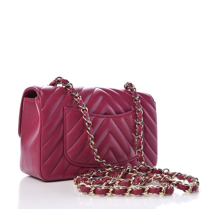 Chanel Lambskin Chevron Quilted Mini Rectangular Flap Fuchsia 3 of 8