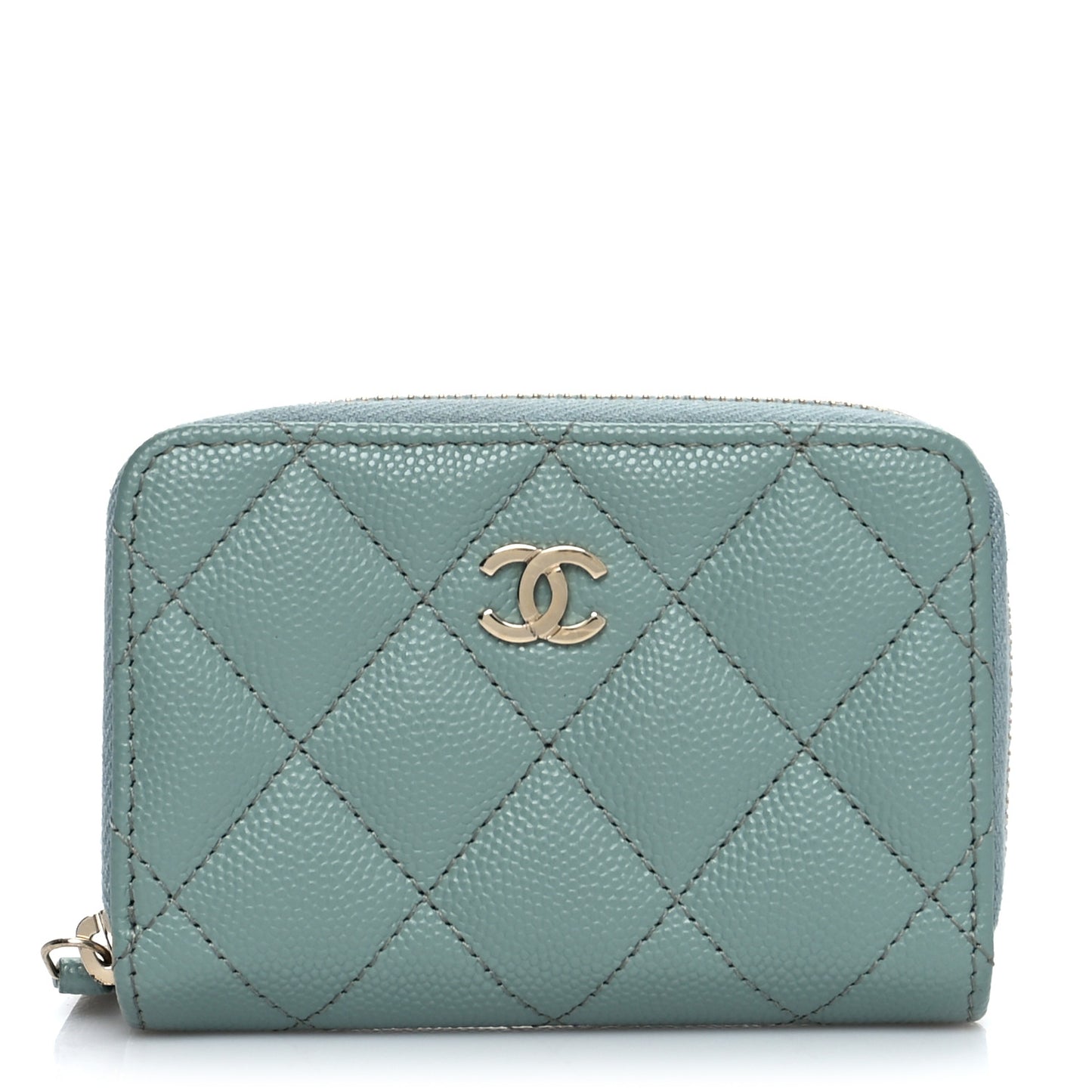Caviar Quilted Zip Around Coin Purse Wallet Dark Green
