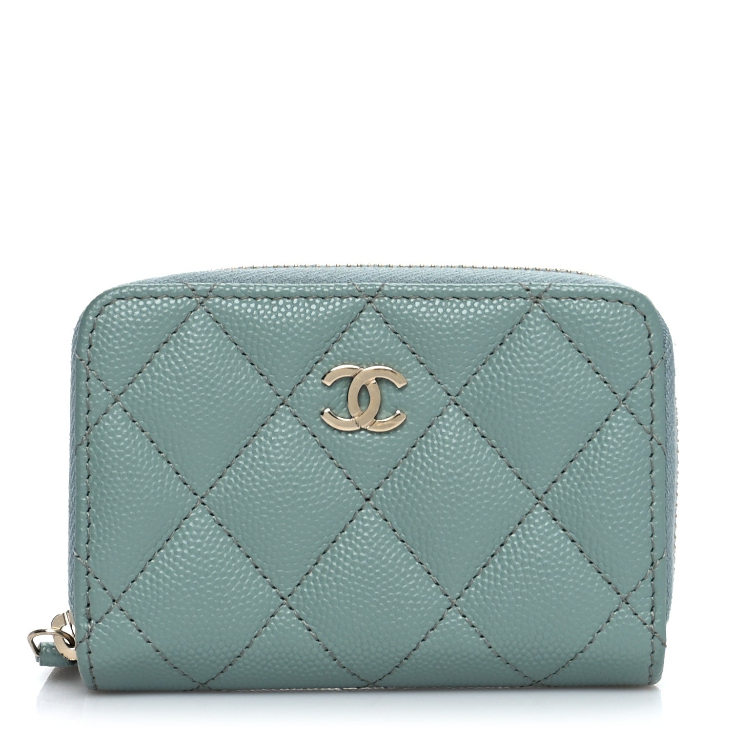Chanel Caviar Quilted Zip Around Coin Purse Wallet Dark Green 1 of 8