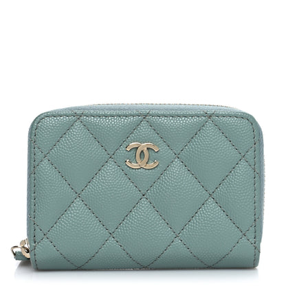Chanel Caviar Quilted Zip Around Coin Purse Wallet Dark Green 1 of 8