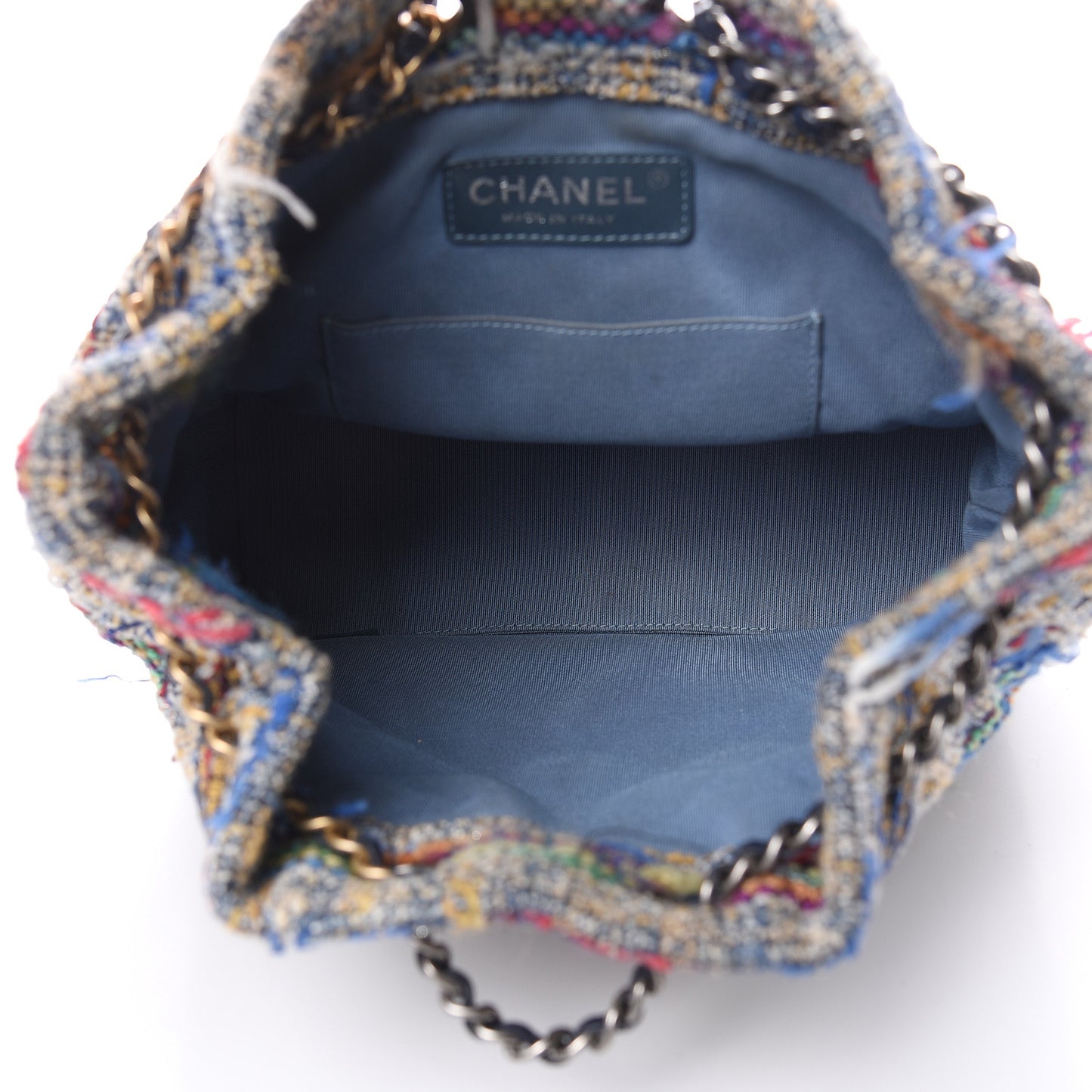 Tweed Calfskin Quilted Gabrielle Backpack Blue Gold Red White