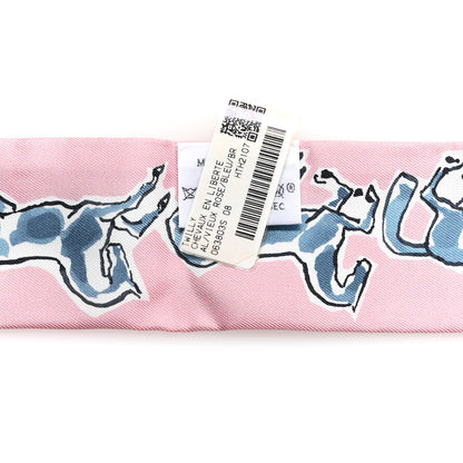 Hermes Silk Chevaux en Liberte Twilly Vieux Rose Bleu 4 of 4