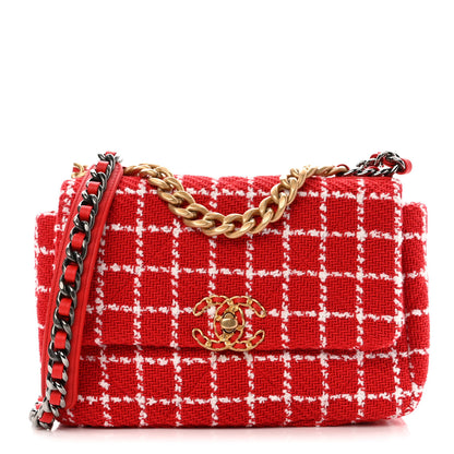 Chanel Tweed Quilted Medium Chanel 19 Flap Red White 1 of 10