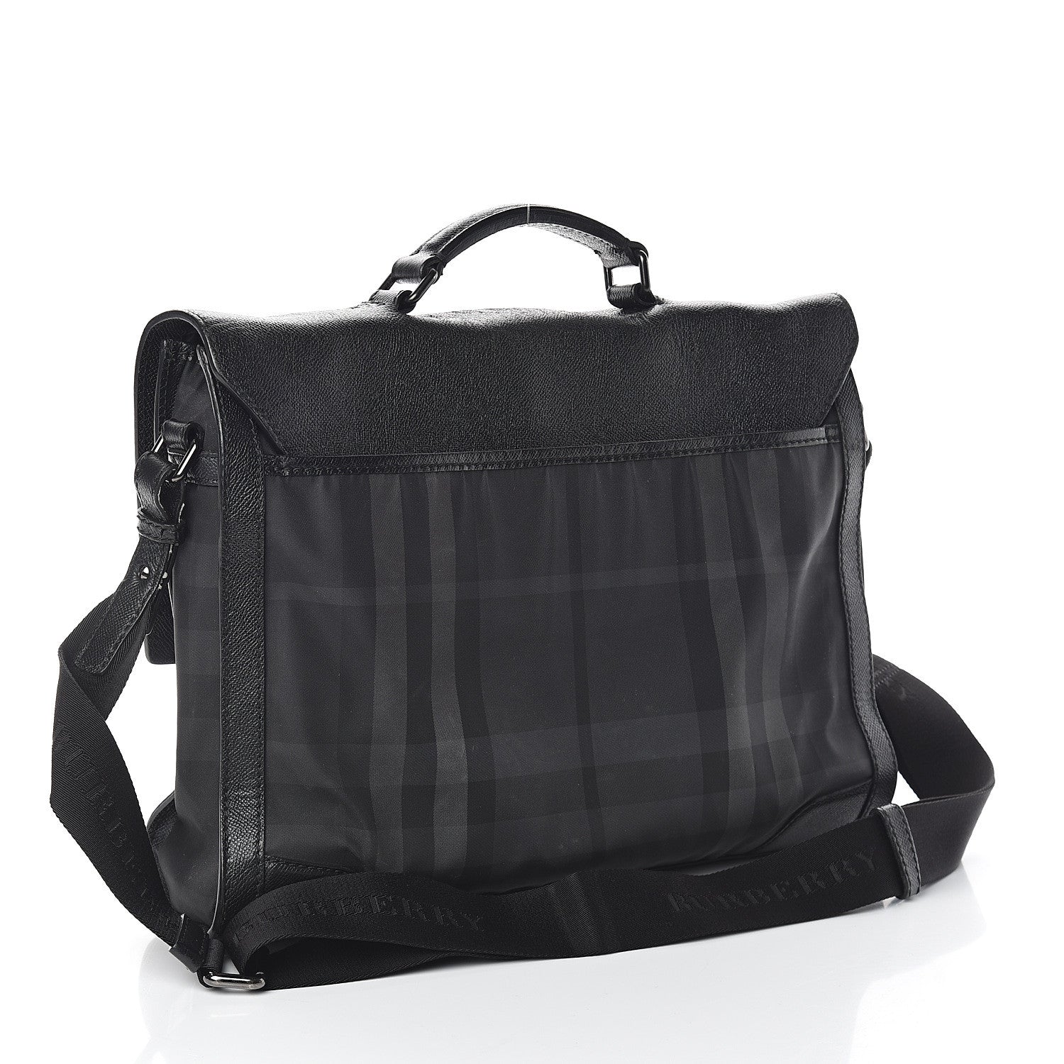Burberry Calfskin Nylon Check Briefcase Black 2 of 8
