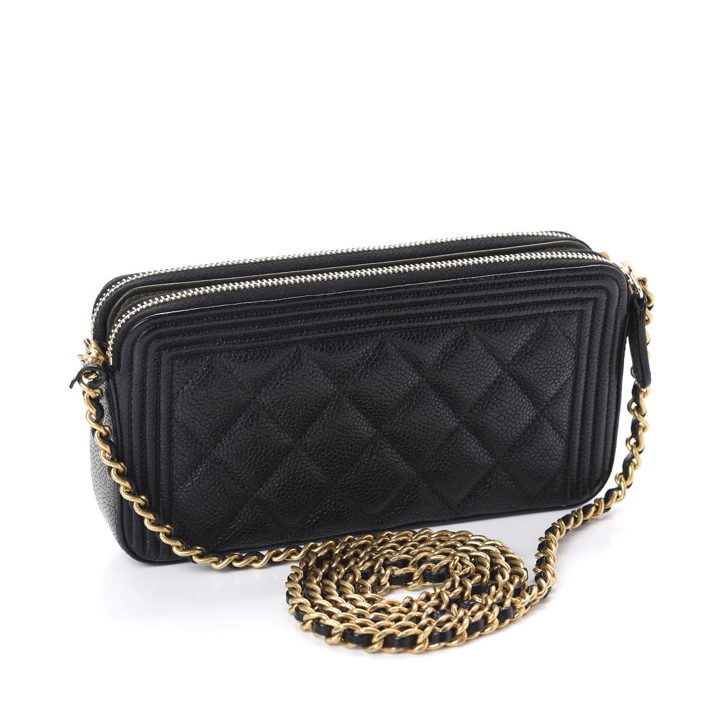 Caviar Quilted Small Boy Clutch With Chain Black