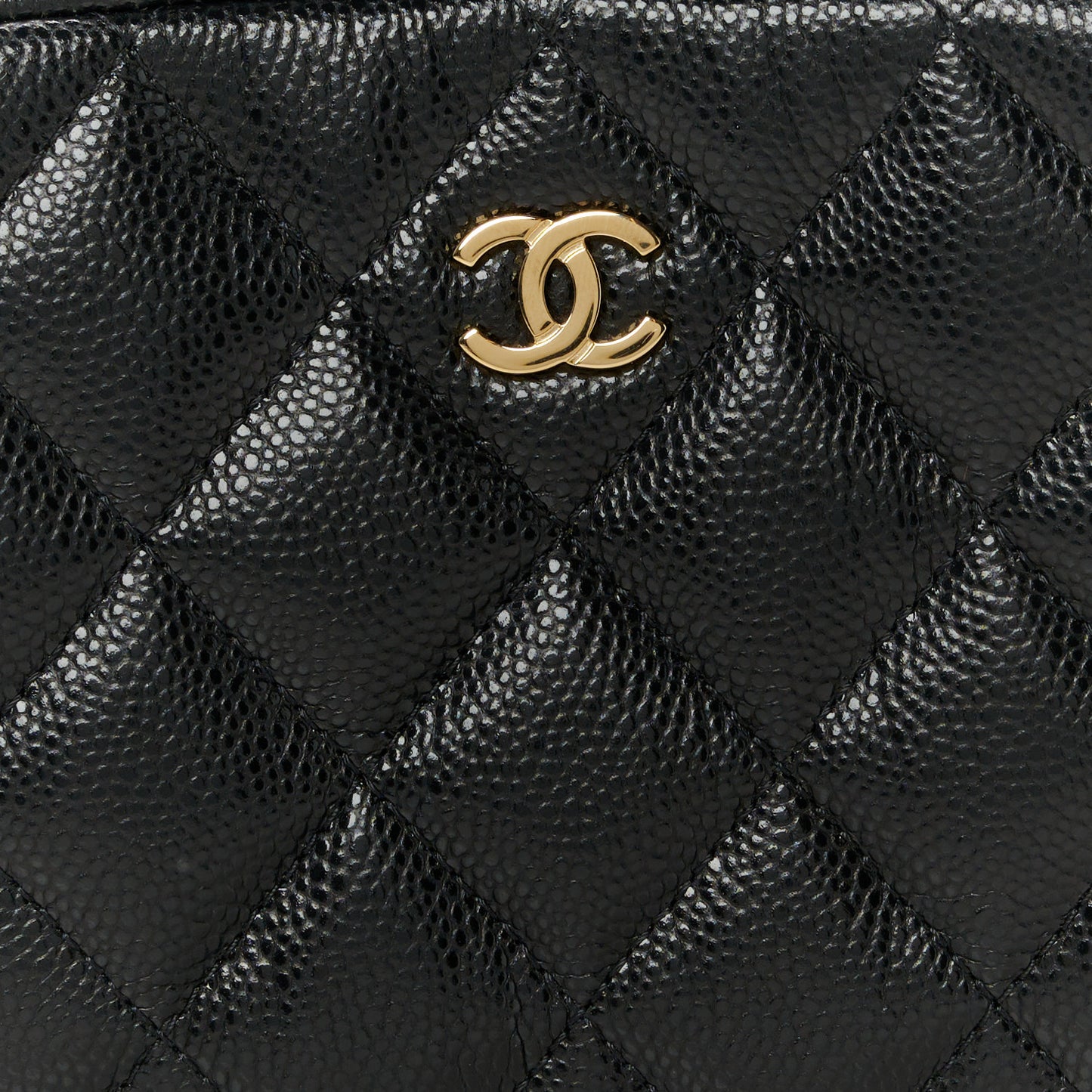 Caviar Quilted Small Curvy Pouch Cosmetic Case Black